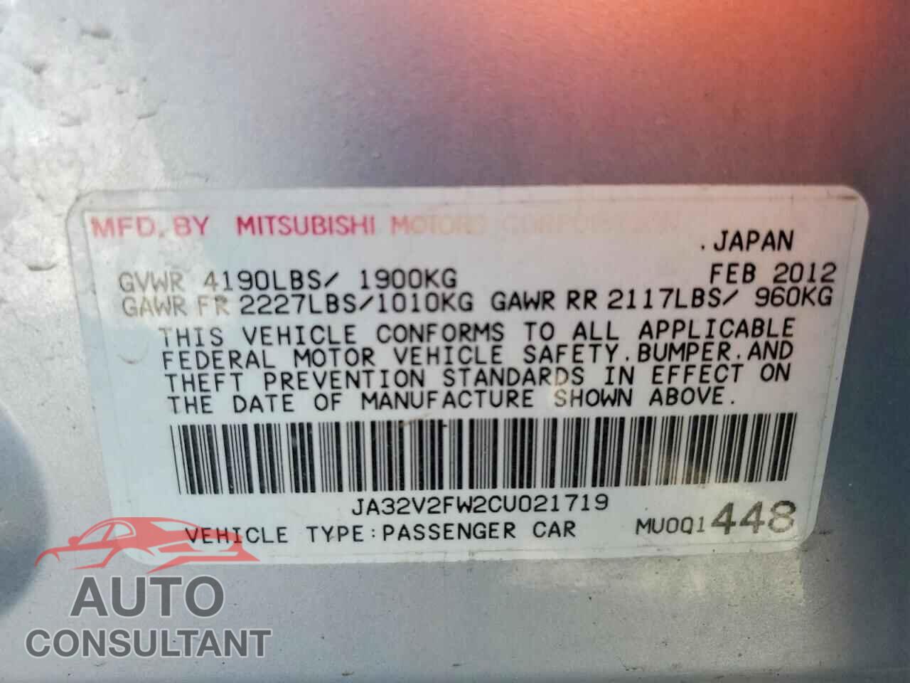 MITSUBISHI LANCER 2012 - JA32V2FW2CU021719