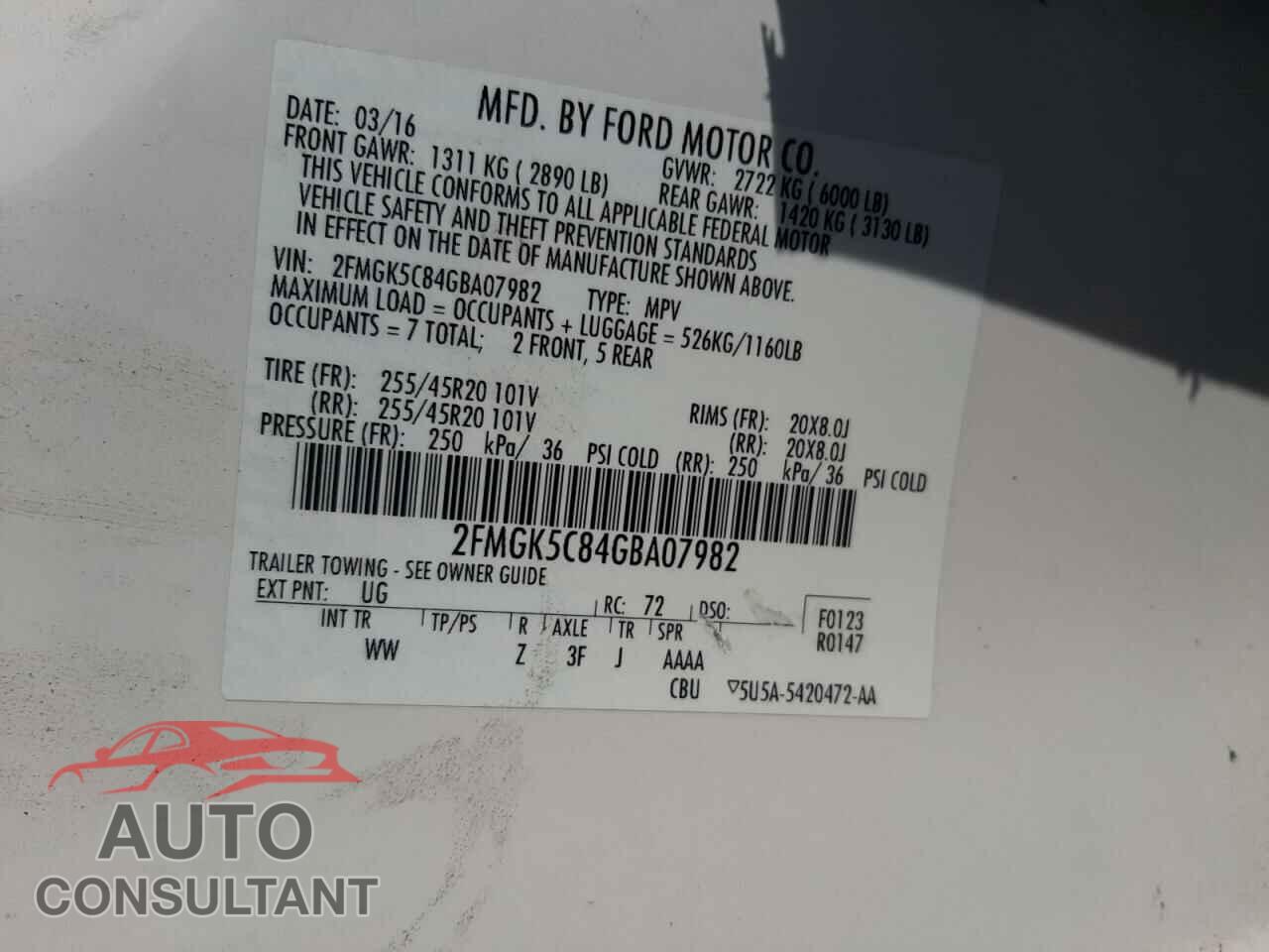 FORD FLEX 2016 - 2FMGK5C84GBA07982