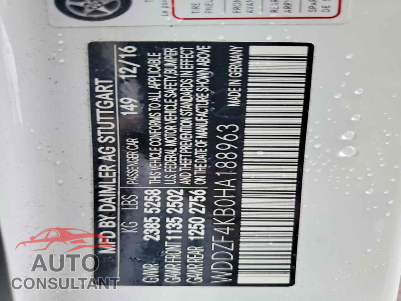 MERCEDES-BENZ E-CLASS 2017 - WDDZF4KB0HA188963