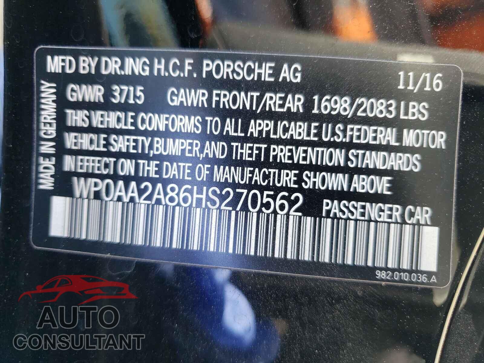 PORSCHE CAYMAN 2017 - WP0AA2A86HS270562