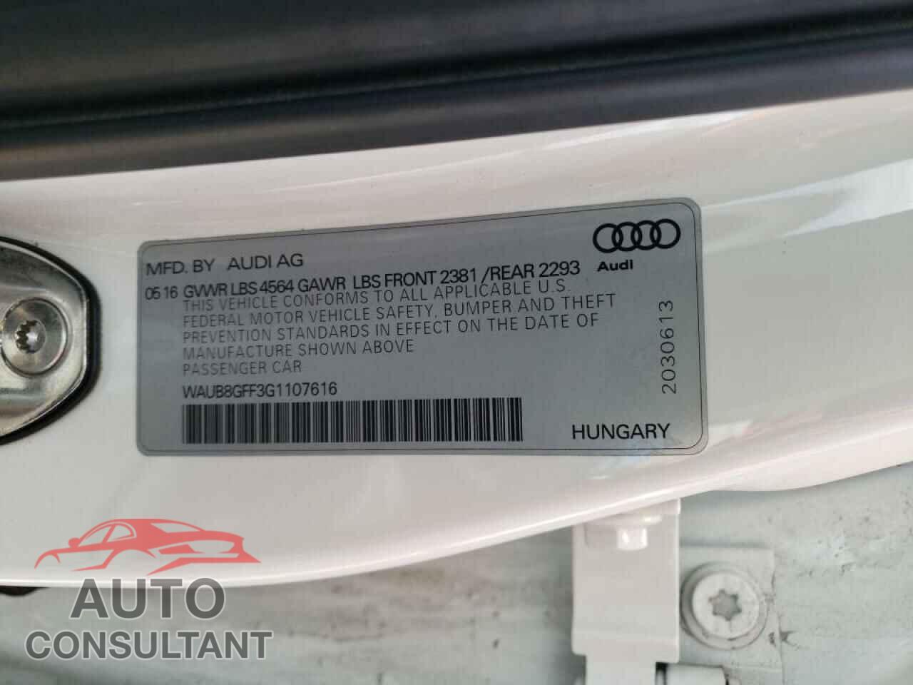 AUDI A3 2016 - WAUB8GFF3G1107616