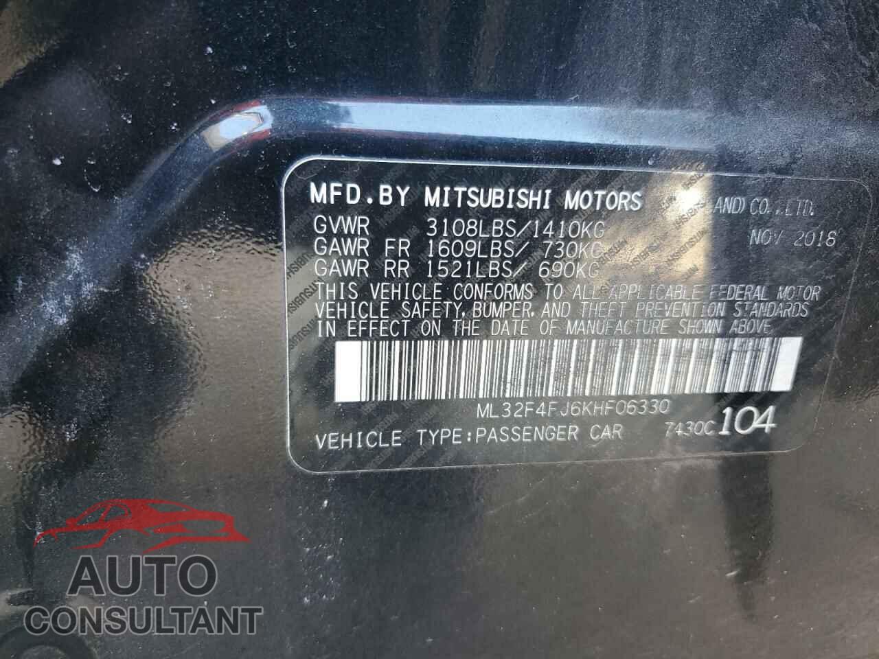 MITSUBISHI MIRAGE 2019 - ML32F4FJ6KHF06330