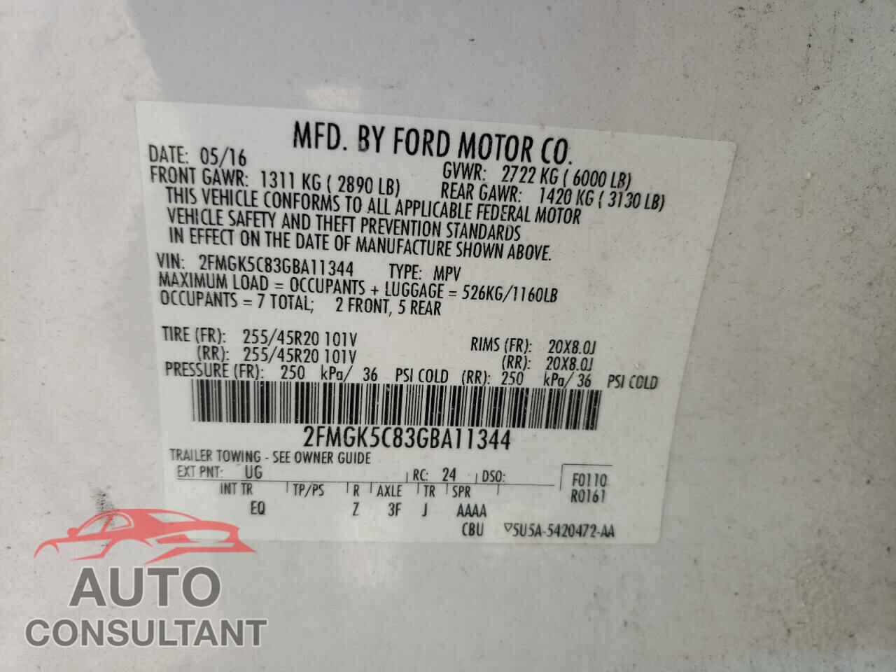 FORD FLEX 2016 - 2FMGK5C83GBA11344