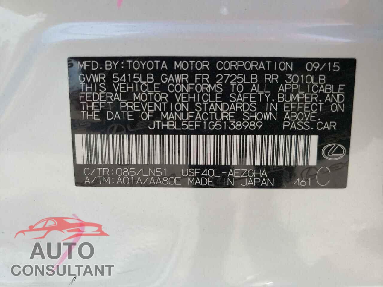 LEXUS LS460 2016 - JTHBL5EF1G5138989