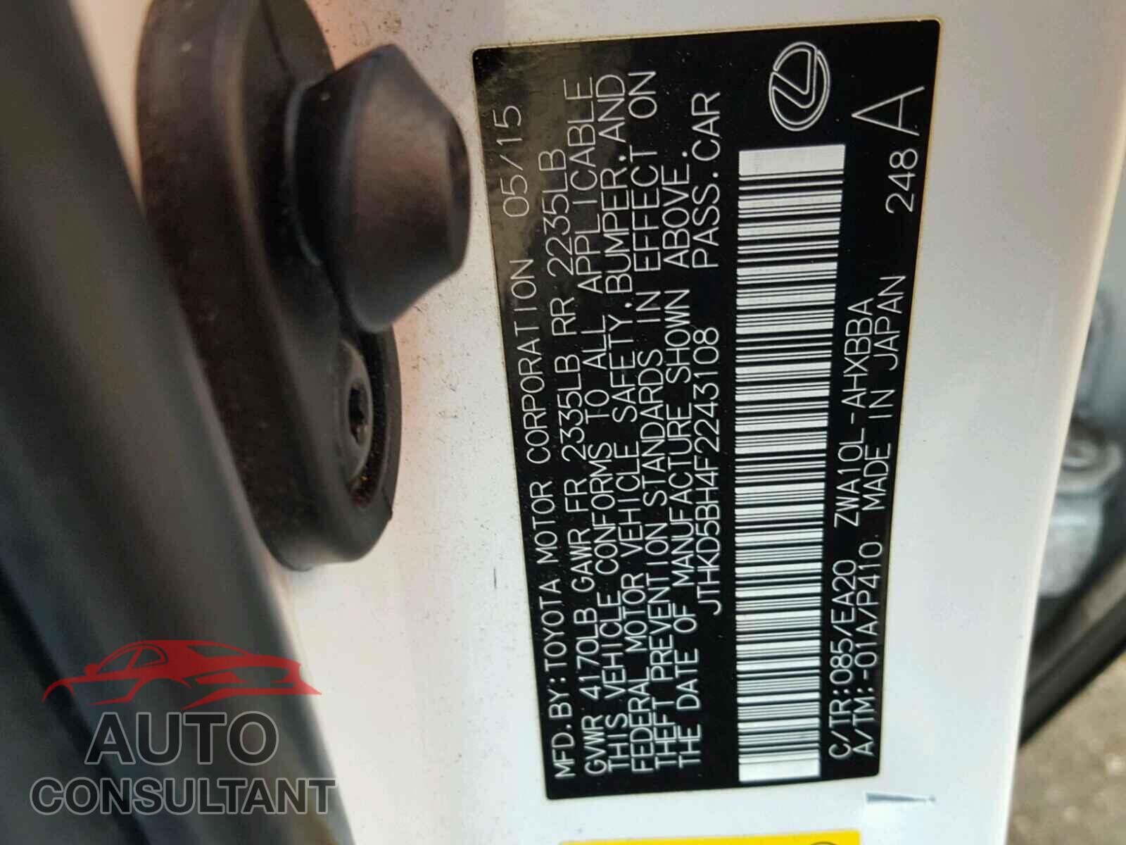 LEXUS CT 200 2015 - JTHKD5BH4F2243108