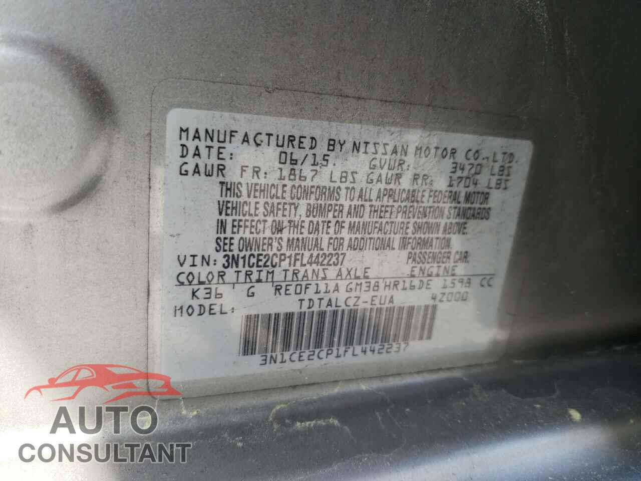 NISSAN VERSA 2015 - 3N1CE2CP1FL442237