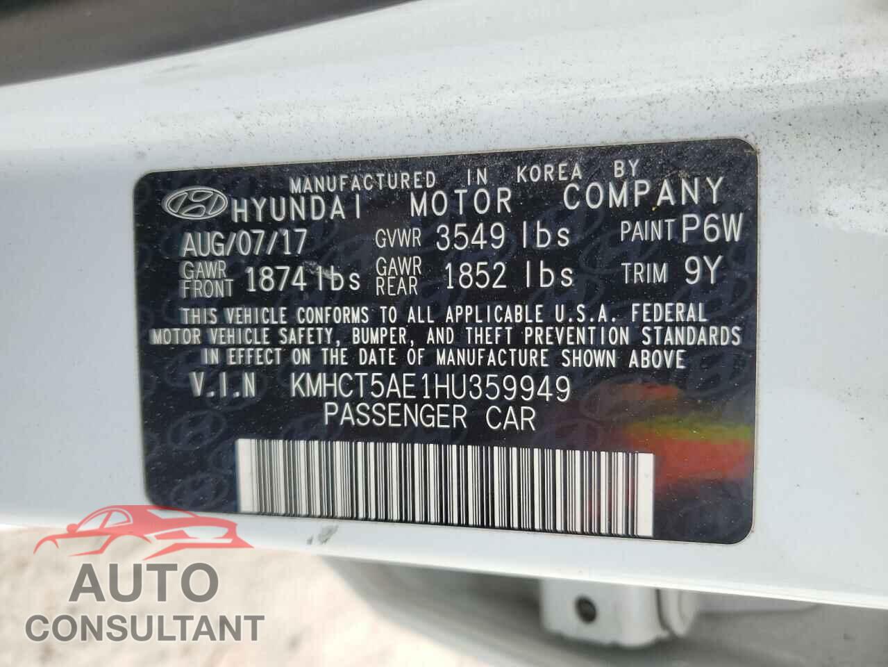 HYUNDAI ACCENT 2017 - KMHCT5AE1HU359949
