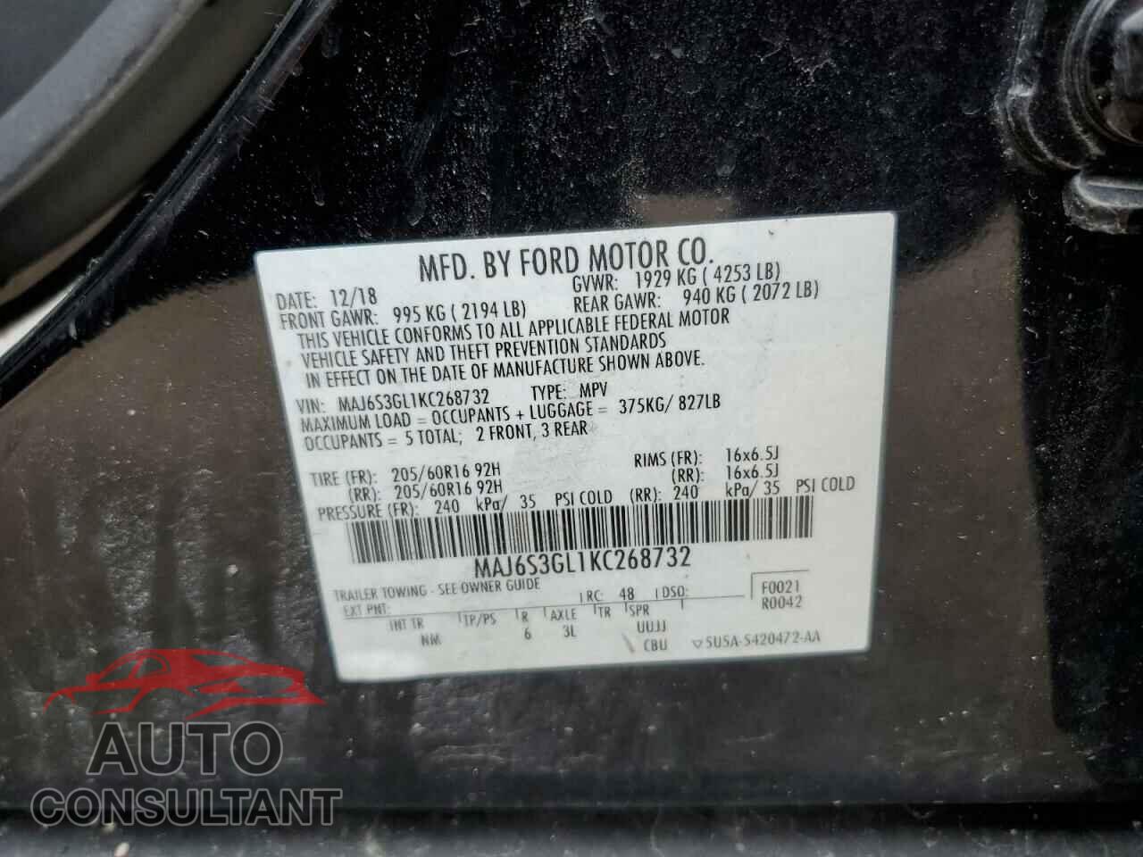 FORD ECOSPORT 2019 - MAJ6S3GL1KC268732