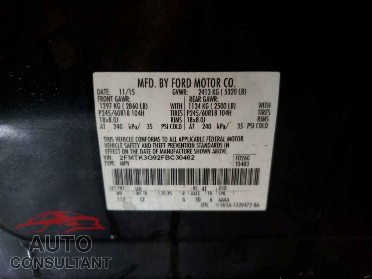 FORD EDGE 2015 - 2FMTK3G92FBC30462