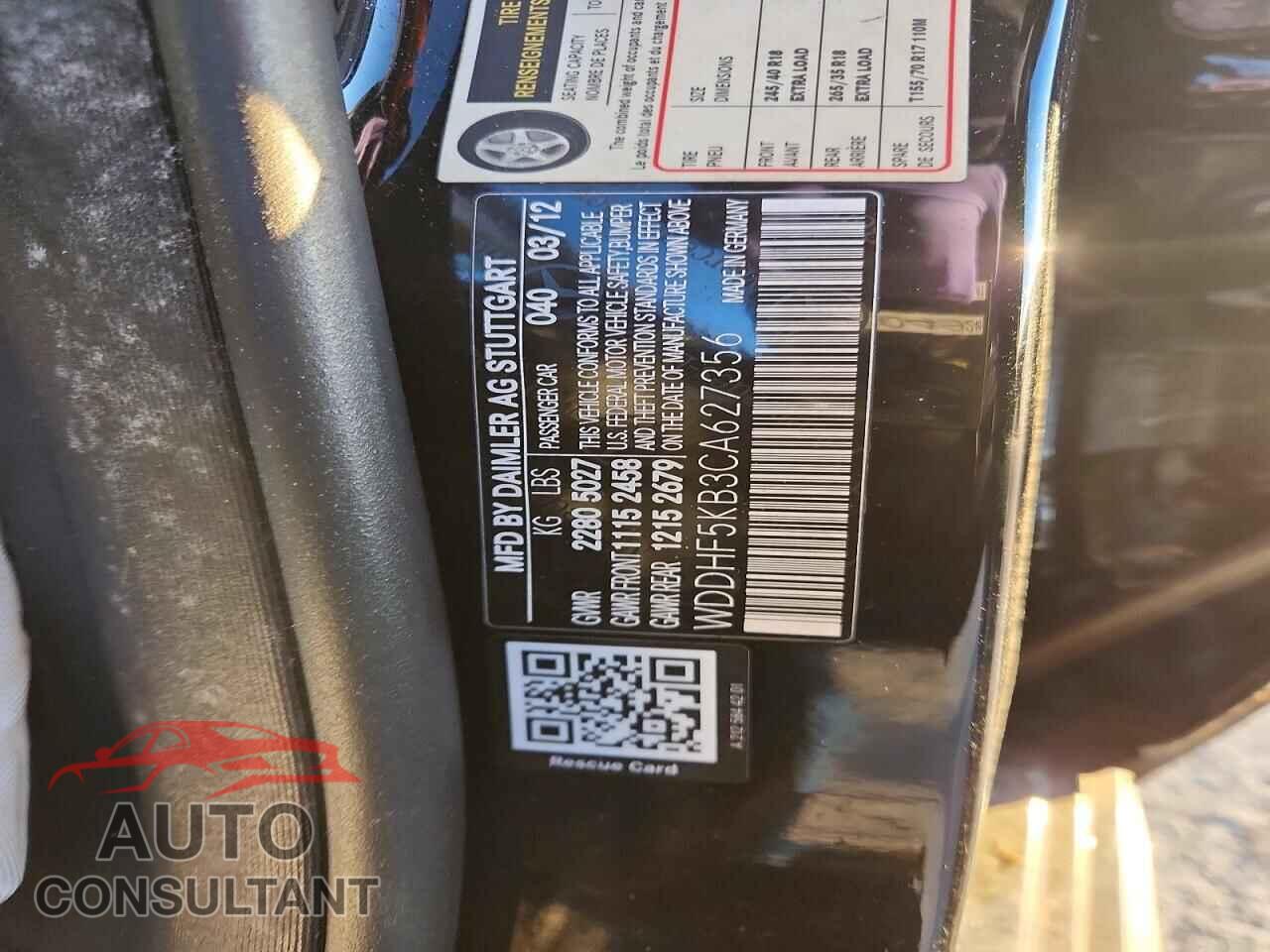 MERCEDES-BENZ E-CLASS 2012 - WDDHF5KB3CA627356