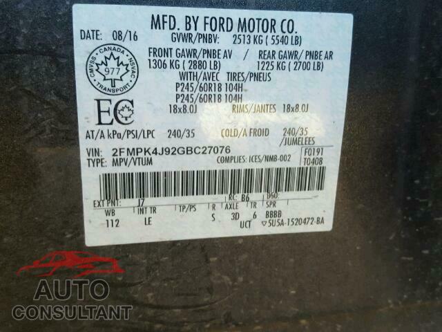 FORD EDGE SEL 2016 - 2FMPK4J92GBC27076