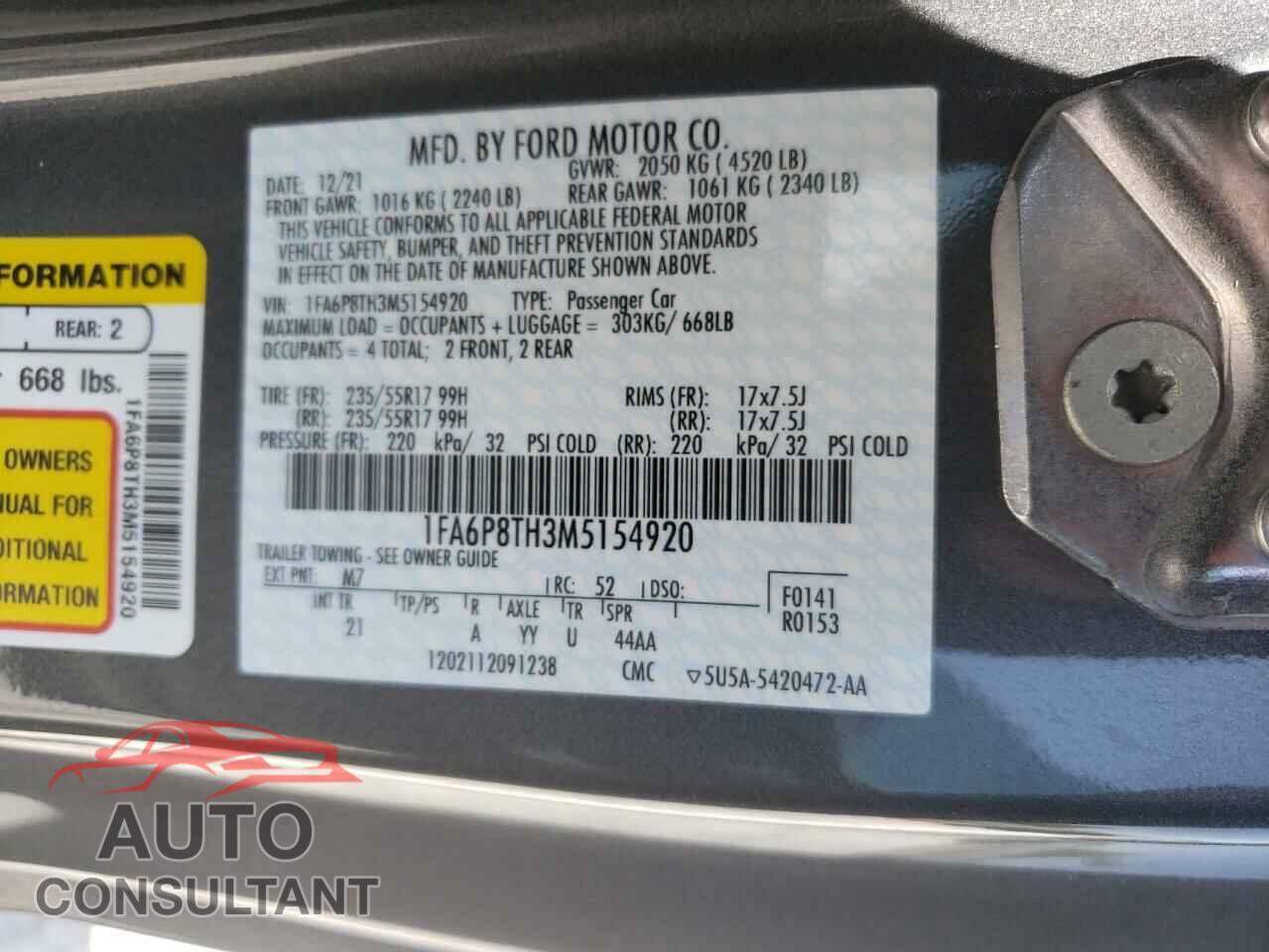FORD MUSTANG 2021 - 1FA6P8TH3M5154920