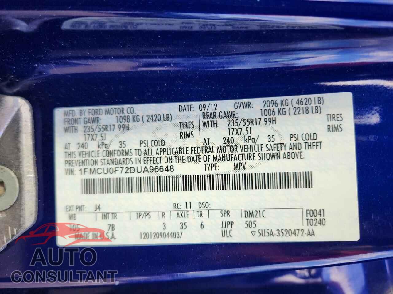 FORD ESCAPE 2013 - 1FMCU0F72DUA96648
