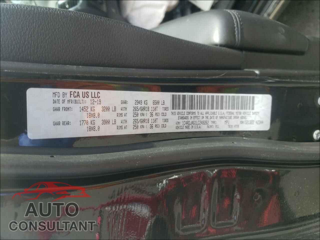 DODGE DURANGO 2020 - 1C4RDJAG1LC249262