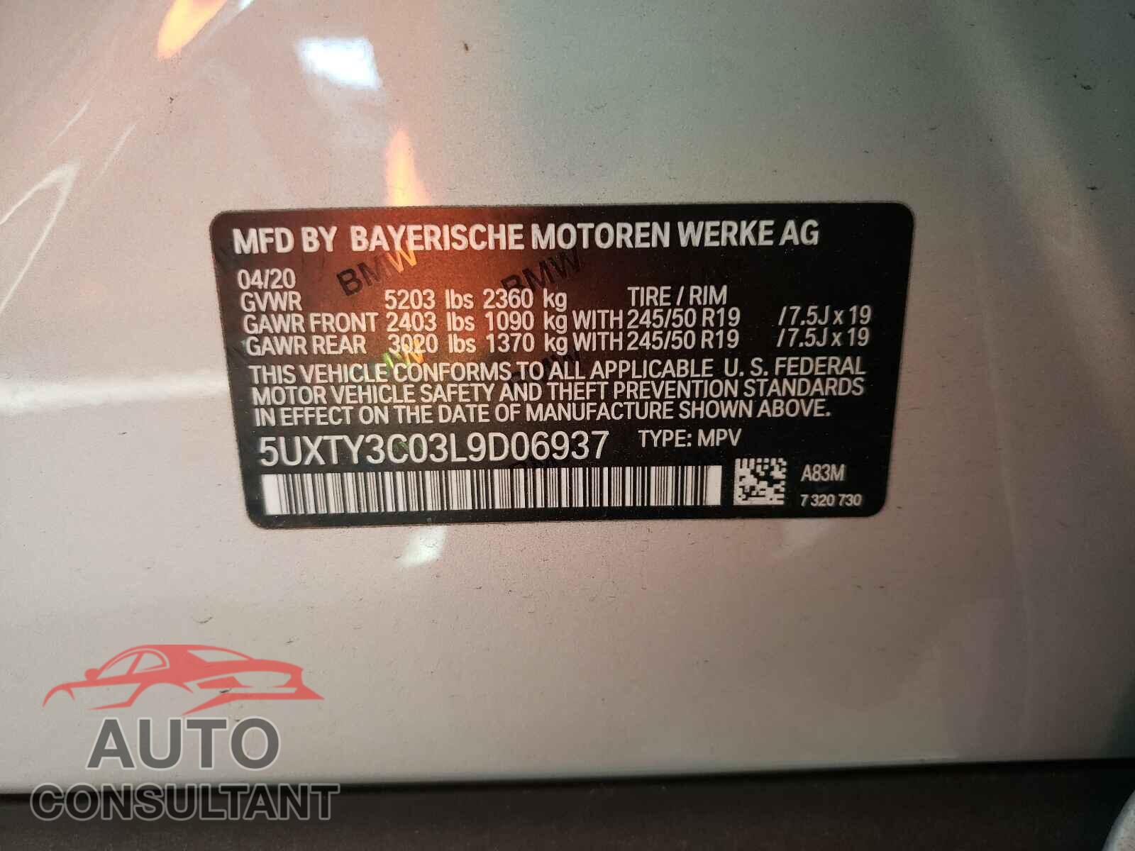 BMW X3 2020 - 5UXTY3C03L9D06937