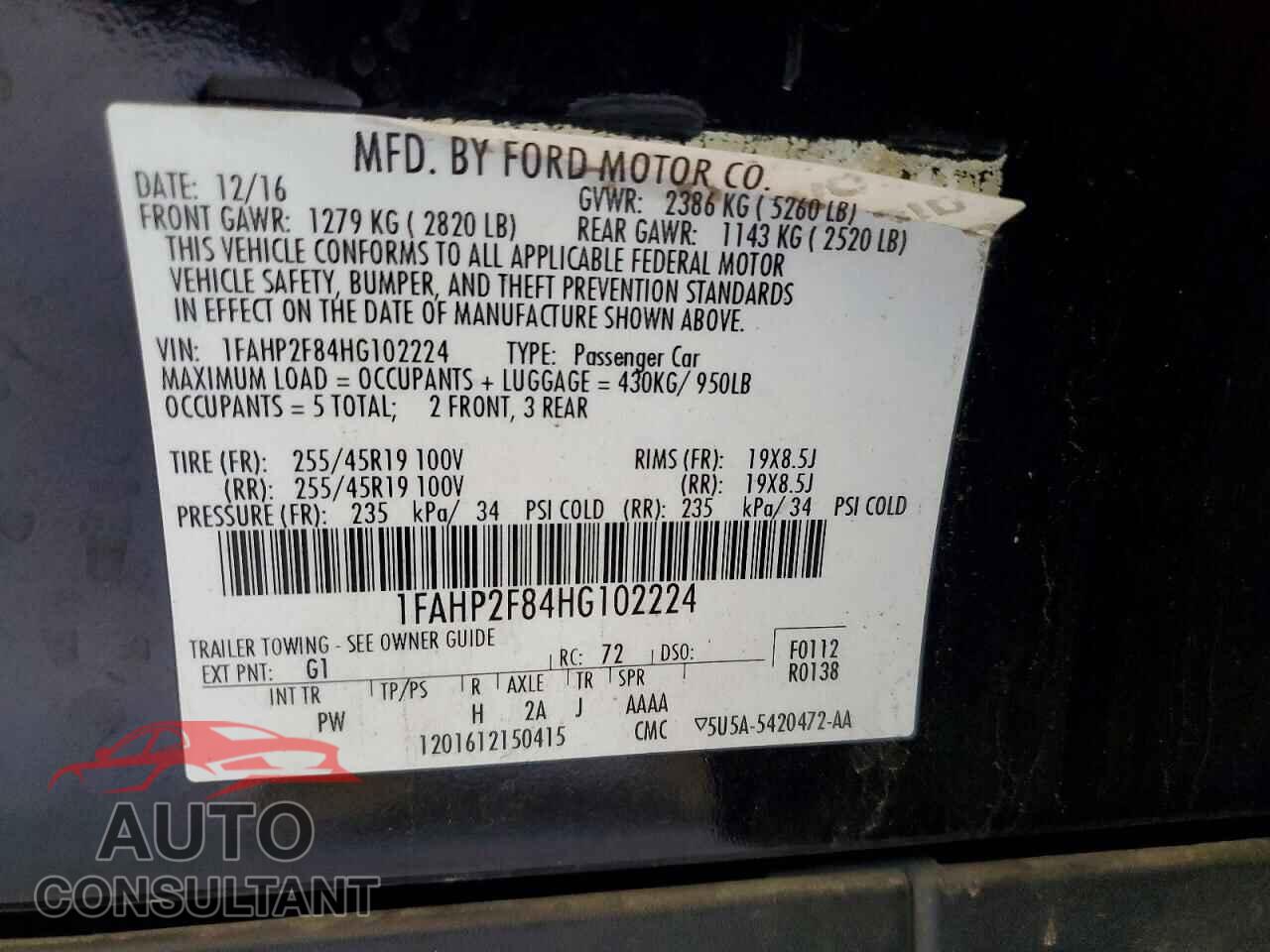 FORD TAURUS 2017 - 1FAHP2F84HG102224