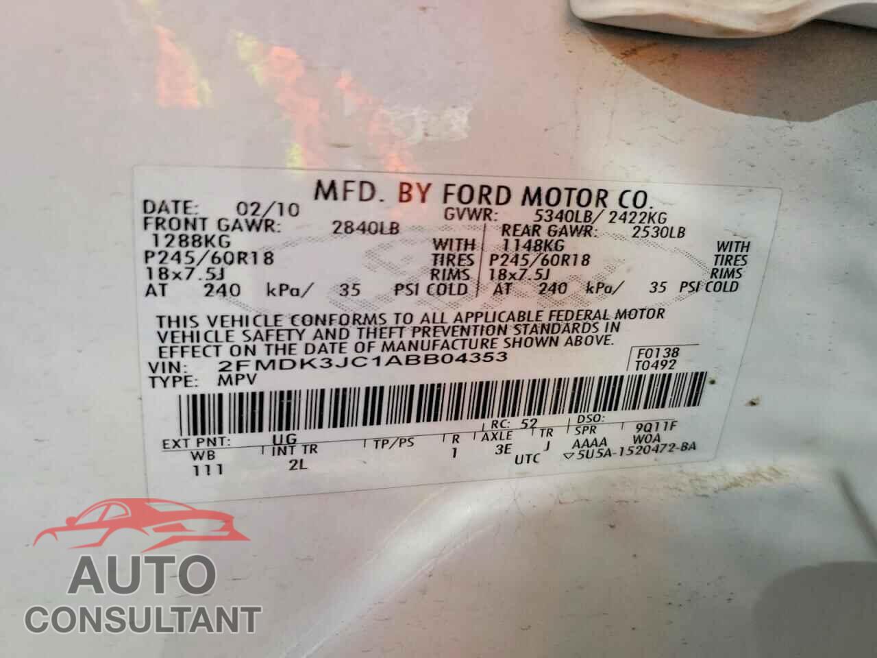 FORD EDGE 2010 - 2FMDK3JC1ABB04353