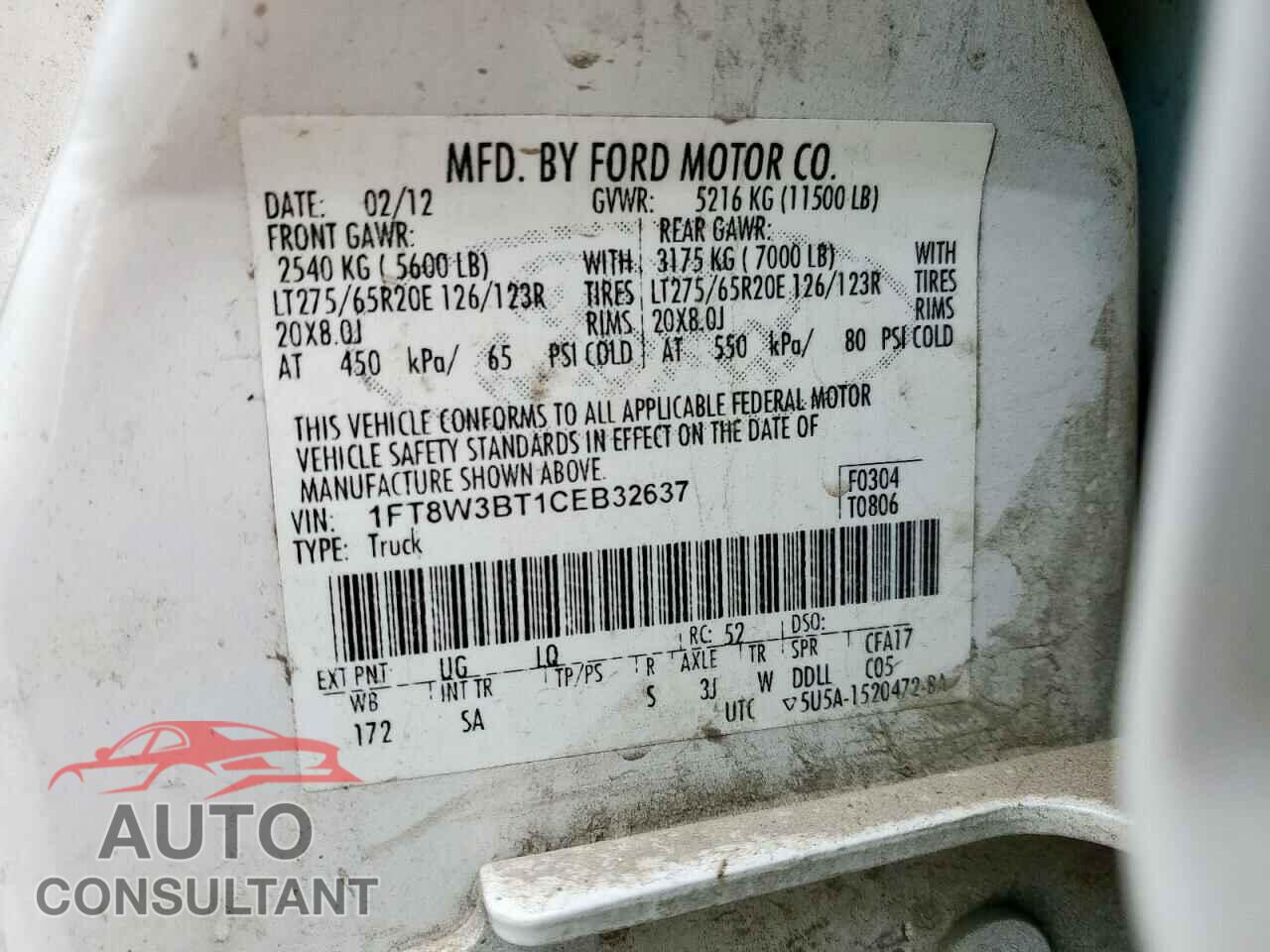 FORD F350 2012 - 1FT8W3BT1CEB32637