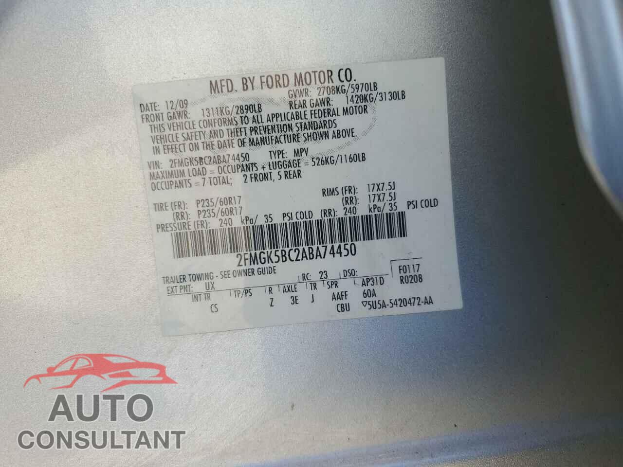 FORD FLEX 2010 - 2FMGK5BC2ABA74450