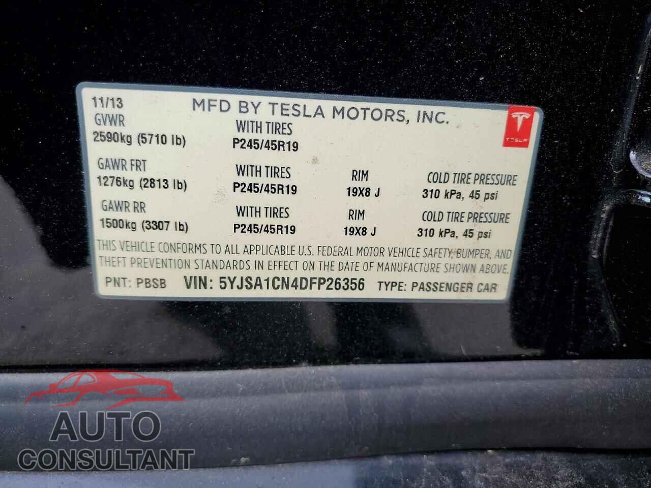 TESLA MODEL S 2013 - 5YJSA1CN4DFP26356