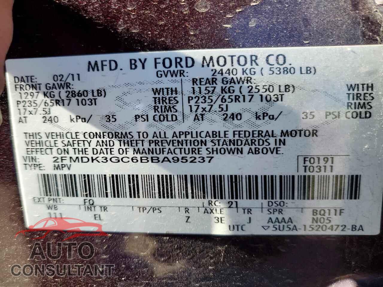 FORD EDGE 2011 - 2FMDK3GC6BBA95237