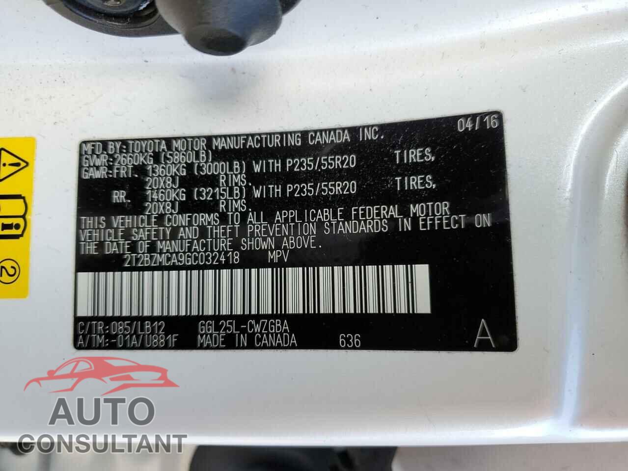 LEXUS RX350 2016 - 2T2BZMCA9GC032418