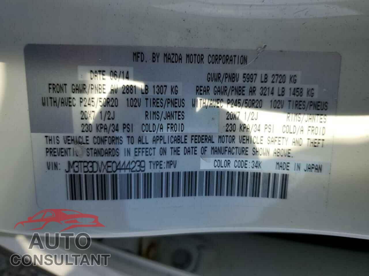 MAZDA CX-9 2014 - JM3TB3DVXE0444239