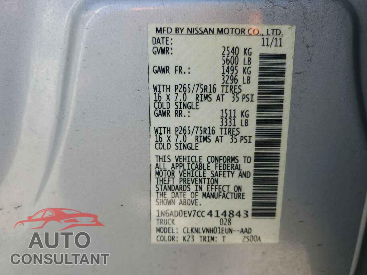 NISSAN FRONTIER 2012 - 1N6AD0EV7CC414843