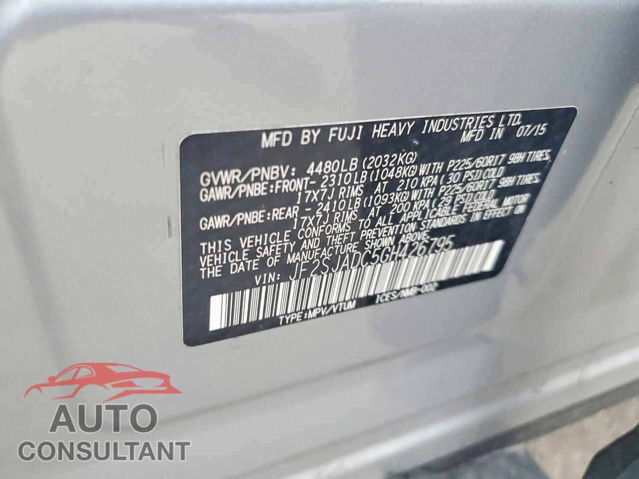 SUBARU FORESTER 2016 - JF2SJADC5GH426795