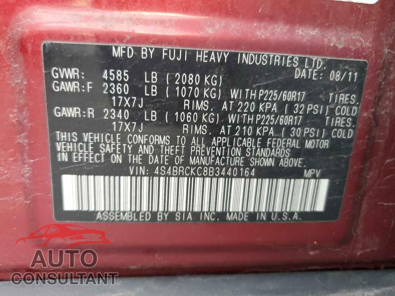 SUBARU OUTBACK 2011 - 4S4BRCKC8B3440164