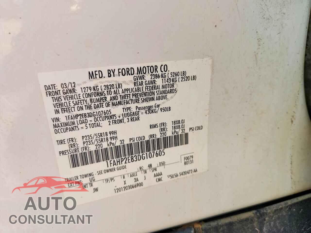 FORD TAURUS 2013 - 1FAHP2E83DG107605
