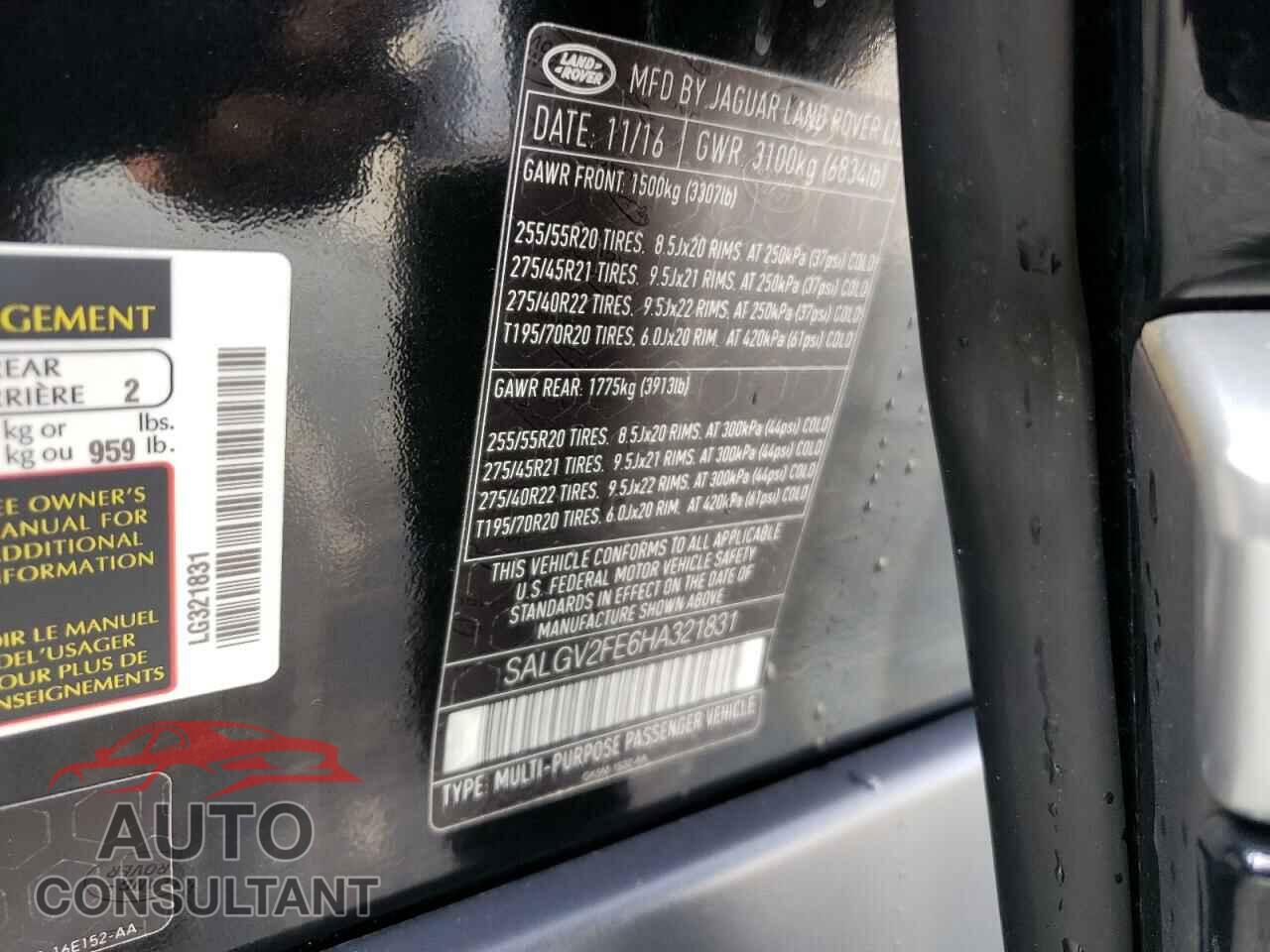 LAND ROVER RANGEROVER 2017 - SALGV2FE6HA321831