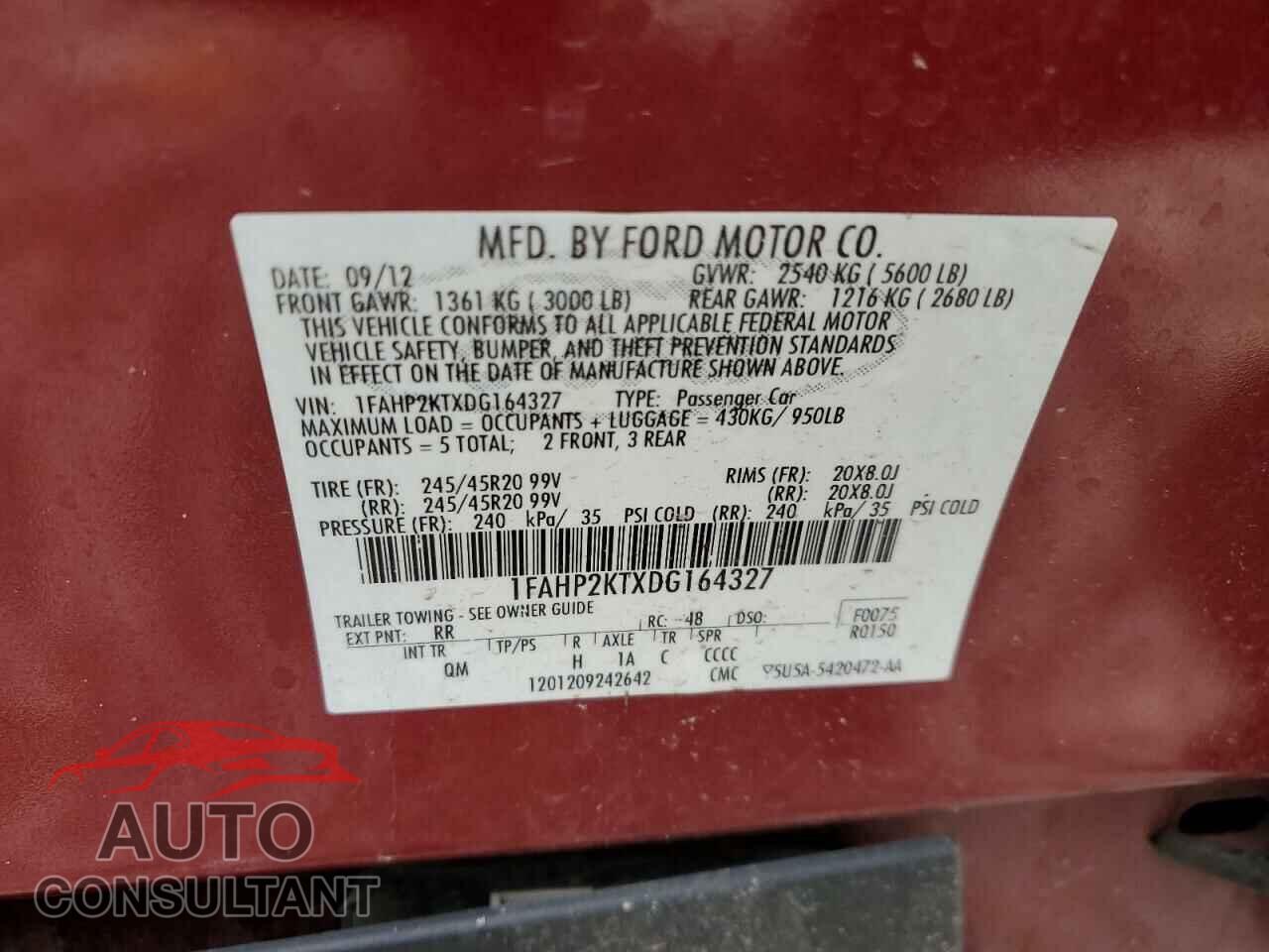 FORD TAURUS 2013 - 1FAHP2KTXDG164327