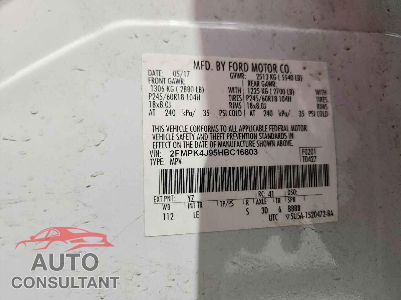 FORD EDGE 2017 - 2FMPK4J95HBC16803
