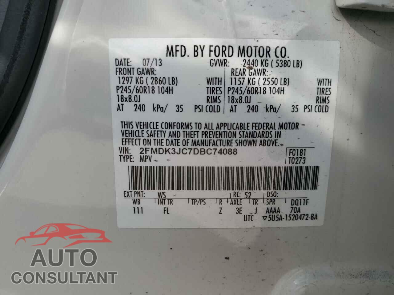 FORD EDGE 2013 - 2FMDK3JC7DBC74088