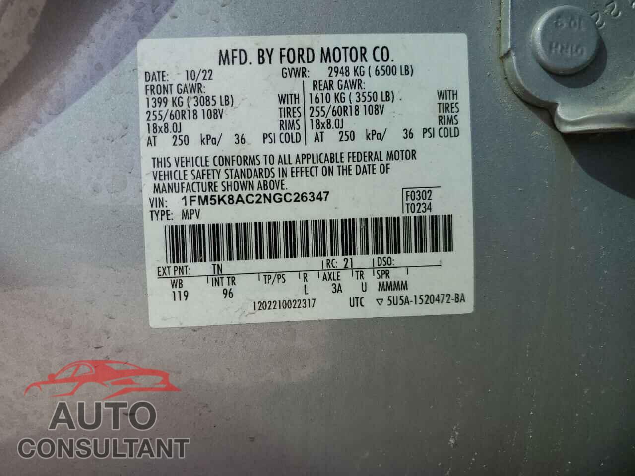 FORD EXPLORER 2022 - 1FM5K8AC2NGC26347