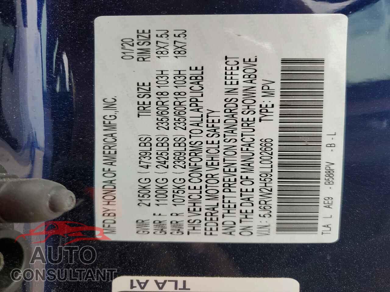 HONDA CRV 2020 - 5J6RW2H59LL002666