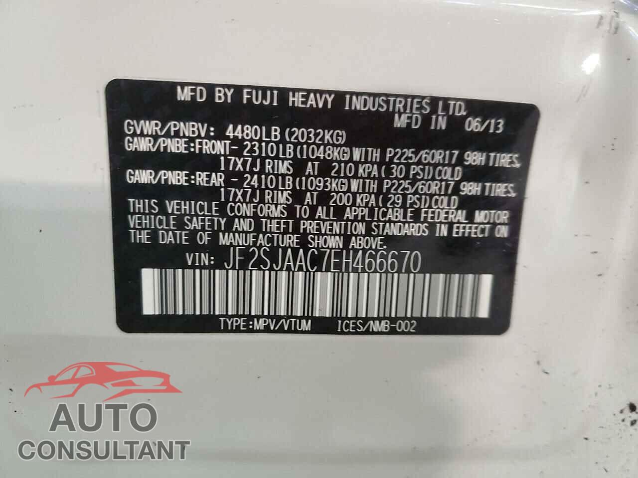 SUBARU FORESTER 2014 - JF2SJAAC7EH466670