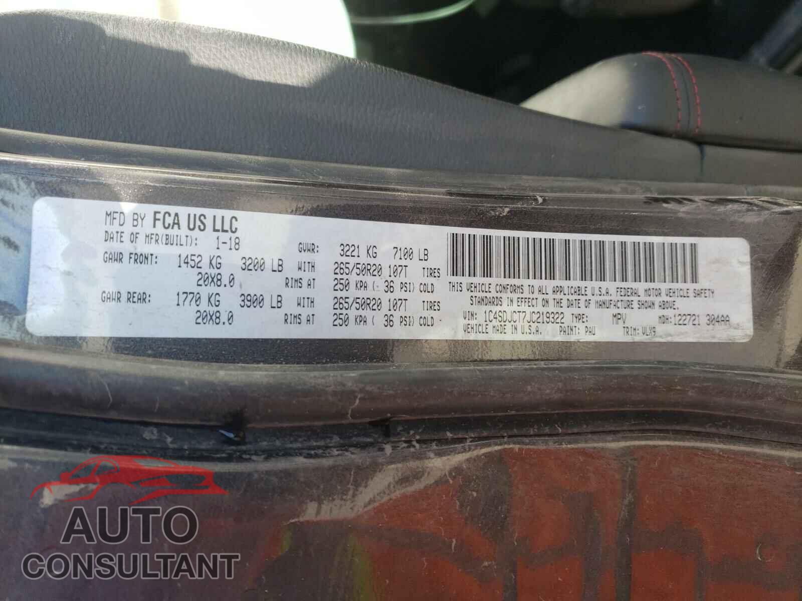 DODGE DURANGO 2018 - 1C4SDJCT7JC219322