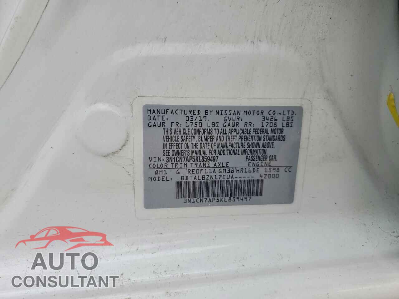 NISSAN VERSA 2019 - 3N1CN7AP5KL859497