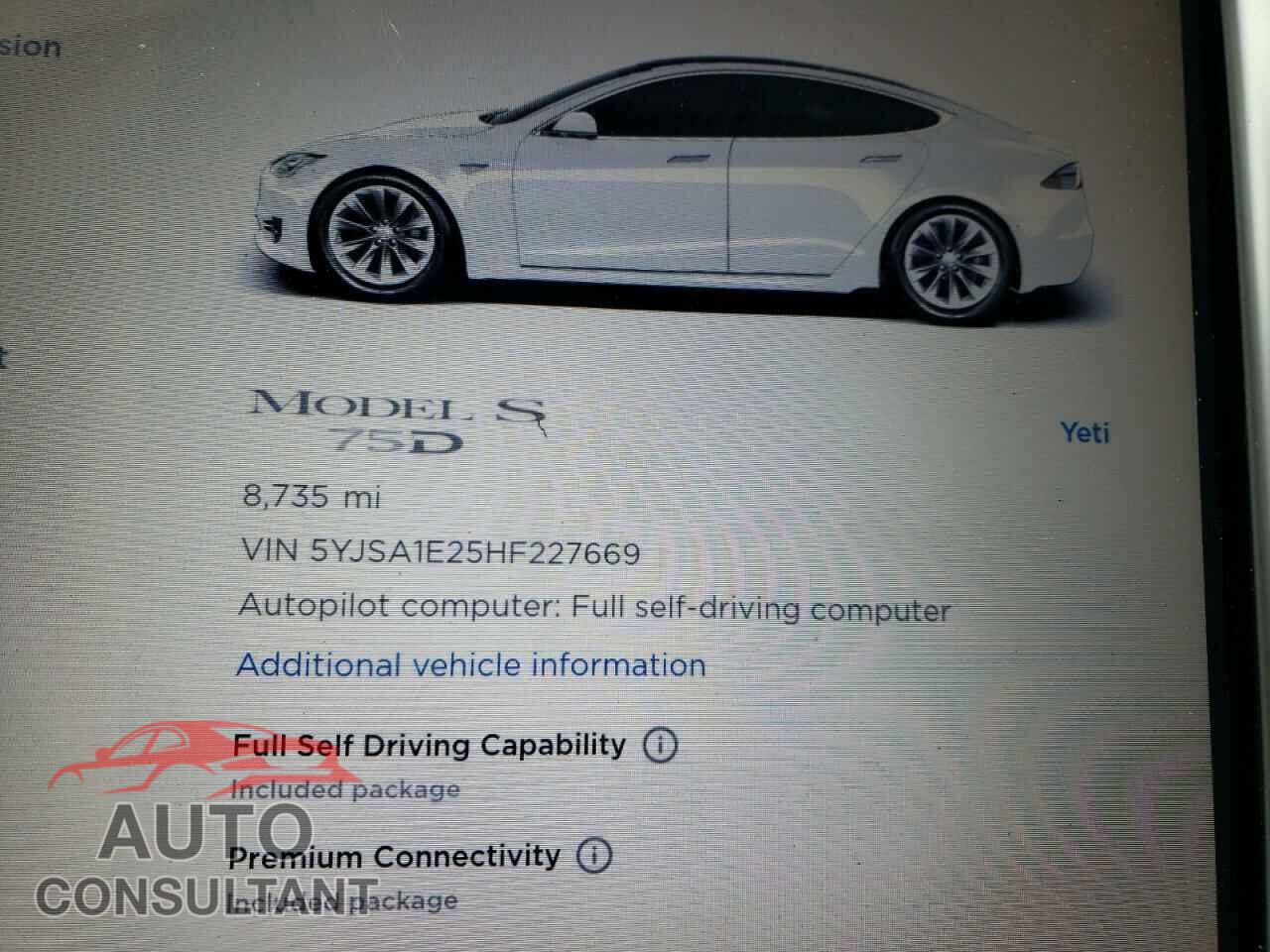 TESLA MODEL S 2017 - 5YJSA1E25HF227669