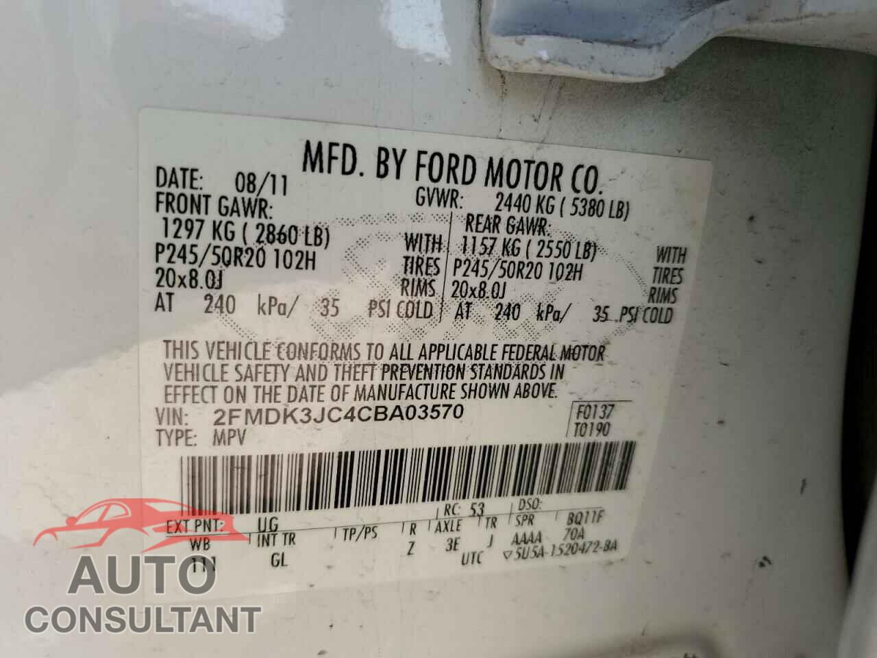 FORD EDGE 2012 - 2FMDK3JC4CBA03570