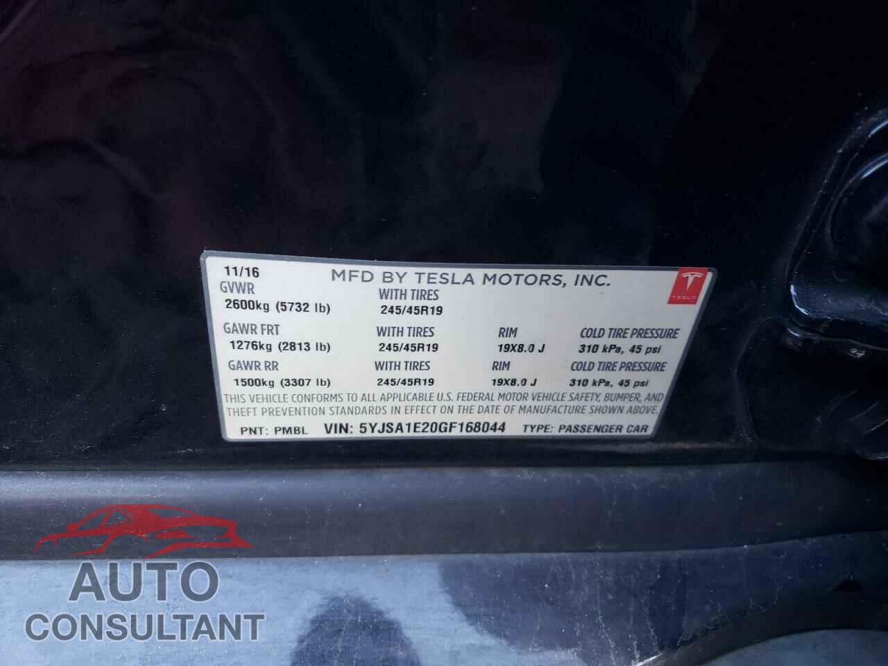 TESLA MODEL S 2016 - 5YJSA1E20GF168044