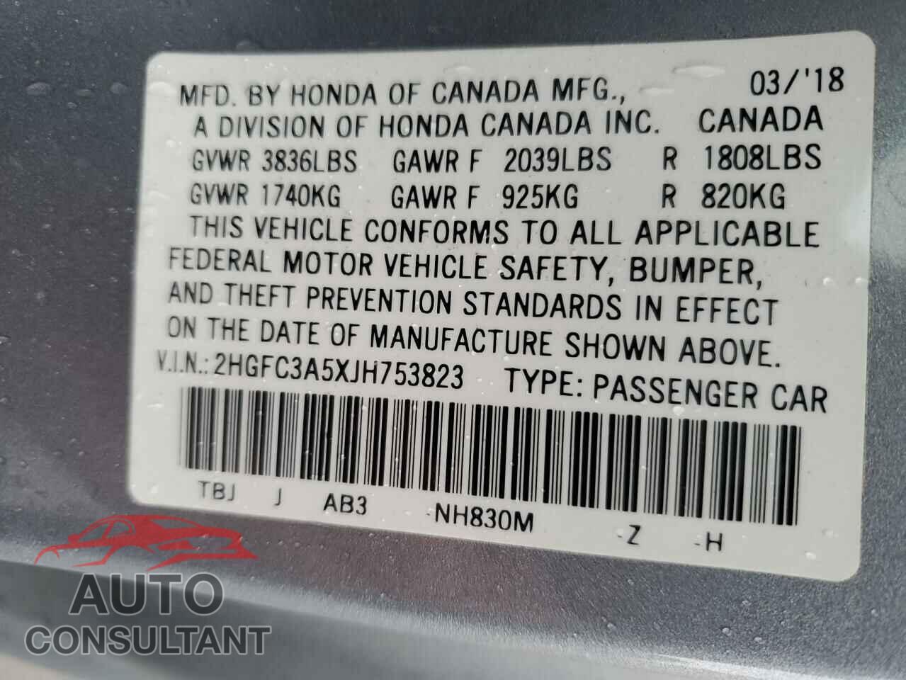 HONDA CIVIC 2018 - 2HGFC3A5XJH753823