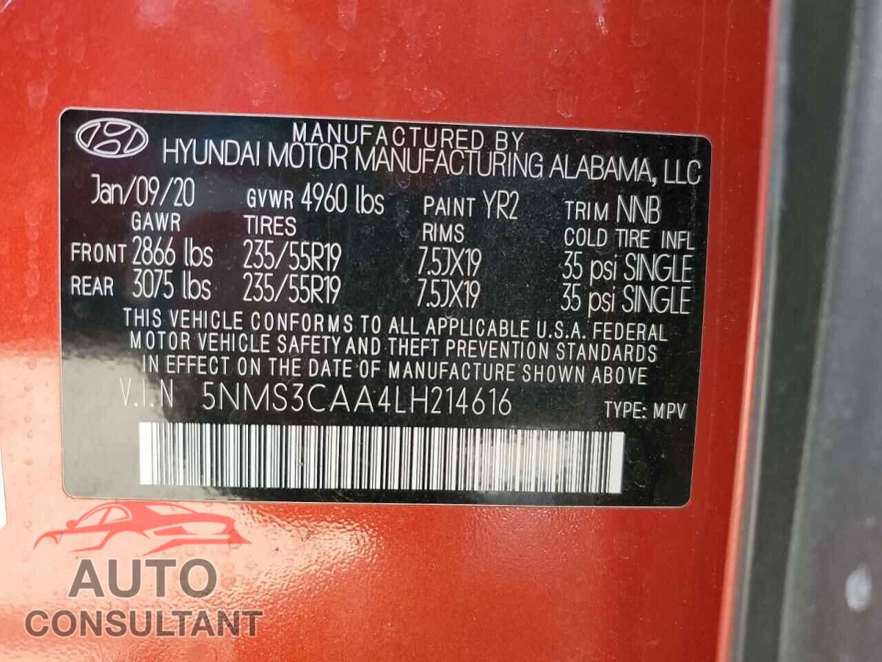 HYUNDAI SANTA FE 2020 - 5NMS3CAA4LH214616