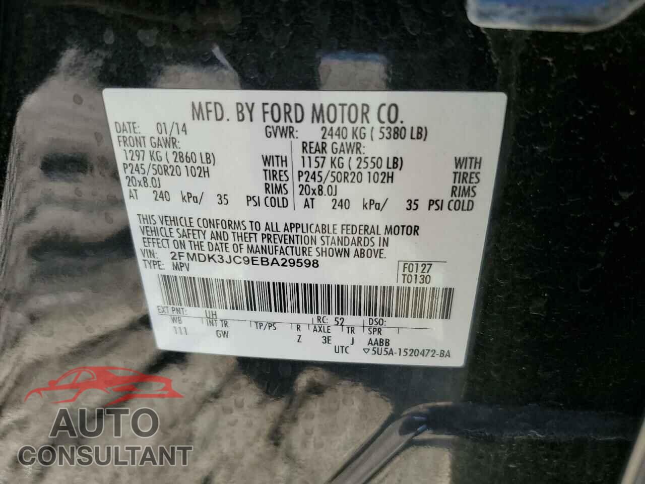 FORD EDGE 2014 - 2FMDK3JC9EBA29598