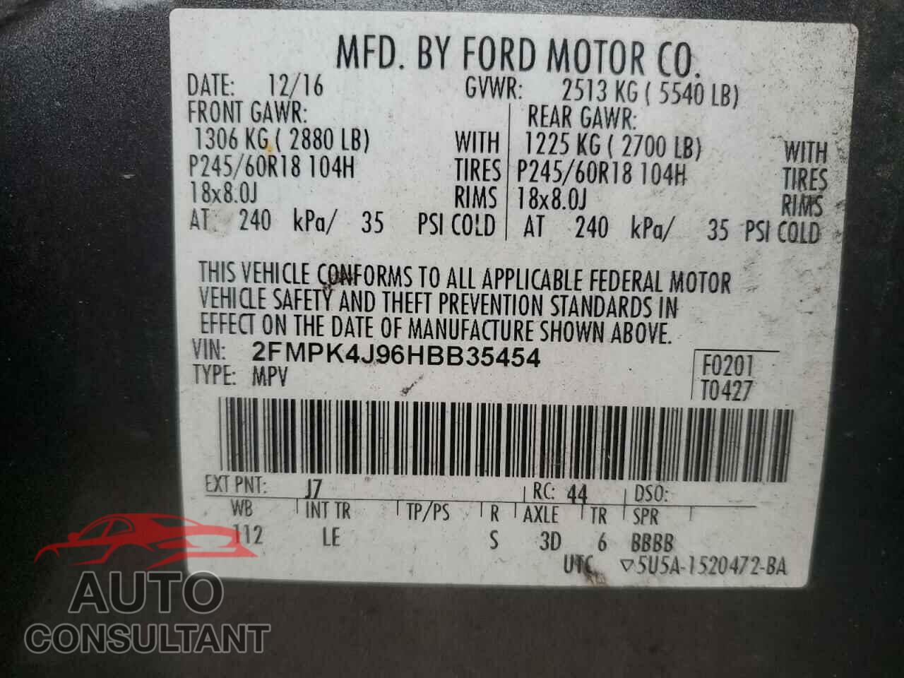 FORD EDGE 2017 - 2FMPK4J96HBB35454