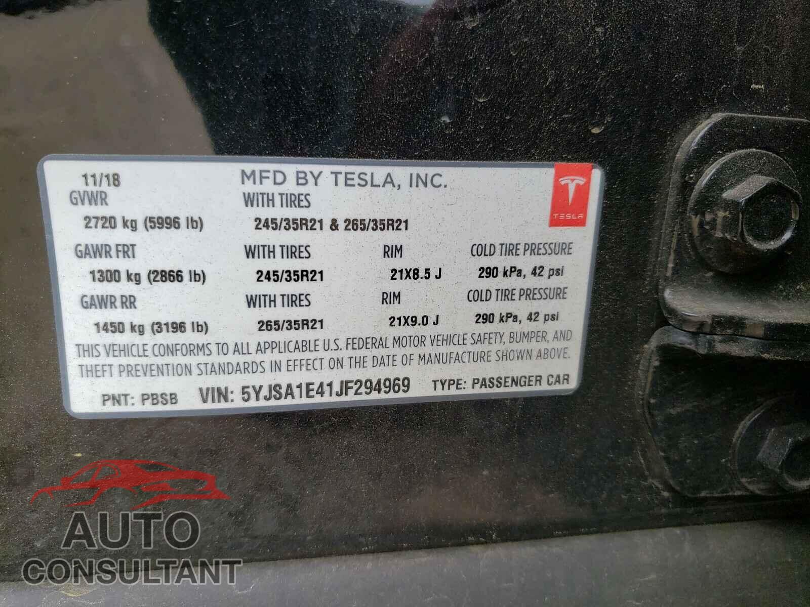 TESLA MODEL S 2018 - 5YJSA1E41JF294969