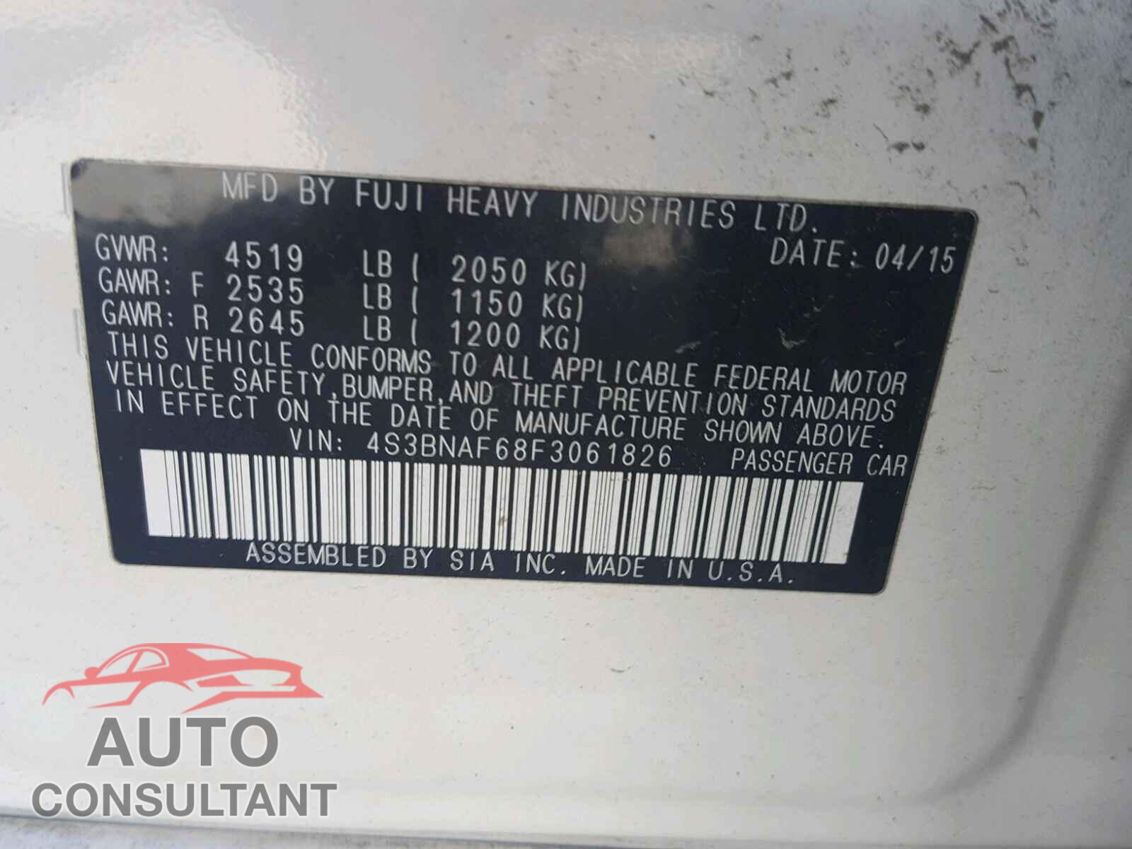 SUBARU LEGACY 2015 - 4S3BNAF68F3061826