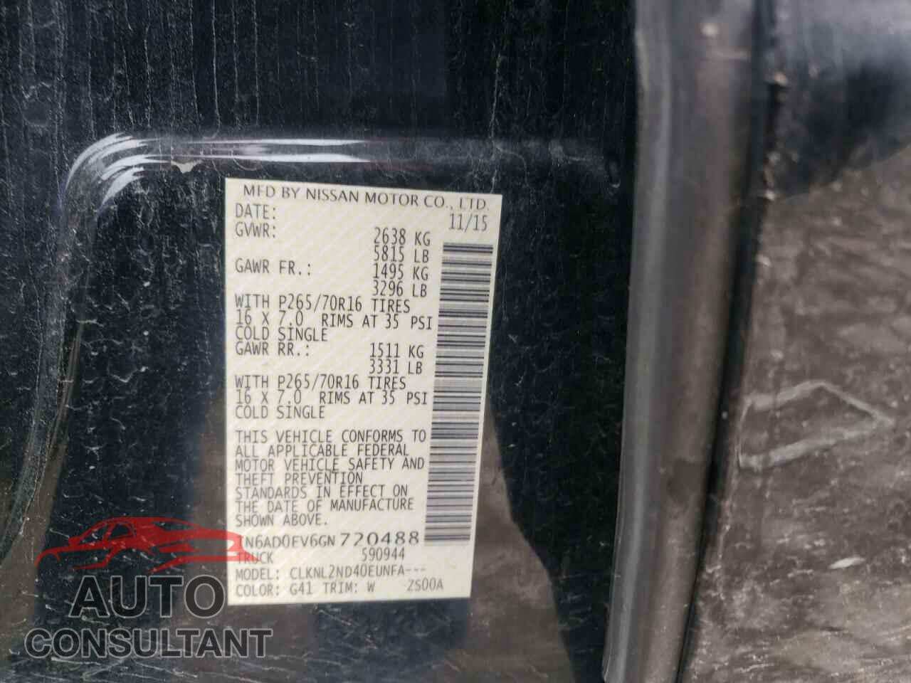 NISSAN FRONTIER 2016 - 1N6AD0EV6GN720488